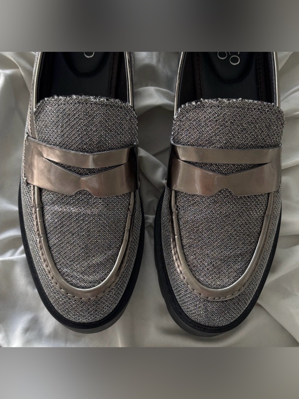 Franco Sarto Metallic Mesh Silver Loafers - Picture 7 of 10